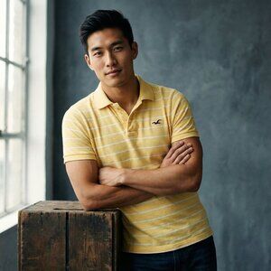 Hollister Yellow White Stripe Polo Shirt Short Sleeve Cotton Size XL Preppy Y2K